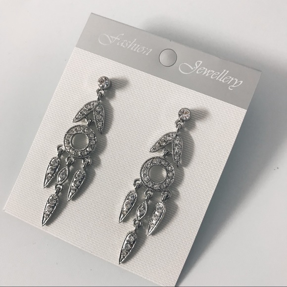 Silver tone Crystal Dangle Earrings - Picture 6 of 6